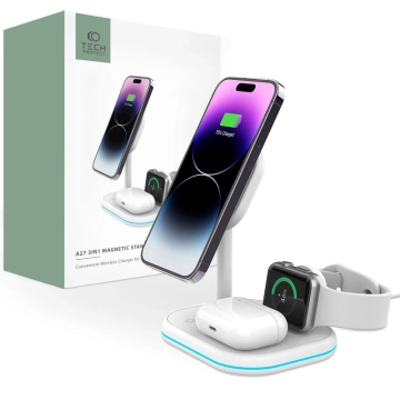 QI15W-A27 3IN1 magnetisches MagSafe kabelloses Ladegerät für iPhone/AirPods/Watch Weiß