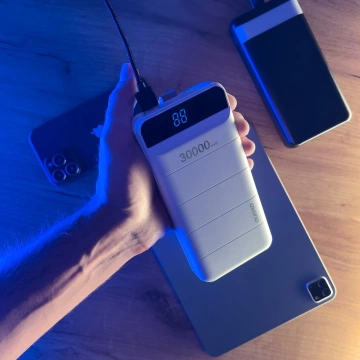 Dudao powerbank 30000 mAh 3x USB z lampką LED biały (K8s+ white)