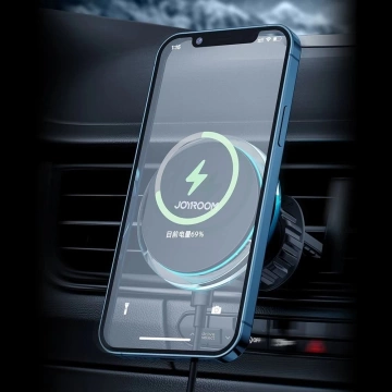 Joyroom Magnetische Autohalterung Qi Kabelloses Induktionsladegerät 15 W (MagSafe-kompatibel für iPhone) Lüftungsöffnung Silber (JR-ZS291)