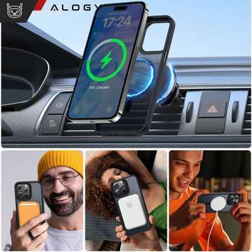 Etui do iPhone 15 Pro MagSafe Matt Case Cover matowe obudowa Alogy Ring pancerne na telefon Czarne + Szkło