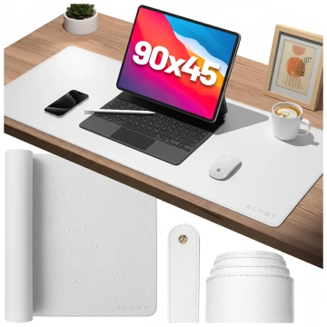 Schreibtischunterlage 90 × 45 cm – rutschfeste Schutzmatte aus elegantem PU-Kunstleder, für Maus und Tastatur, stilvoll und langlebig – Alogy WorkMat™ Weiß