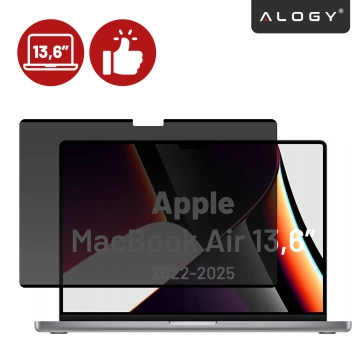 Magnetyczna folia prywatyzująca do MacBook Air 13.6" 2022–2025 – ochrona prywatności, łatwy montaż, pokrowiec do przechowywania, redukcja odblasków – Alogy SecureView™
