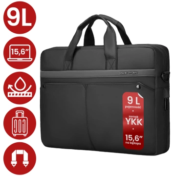 Torba na Laptopa 15.6" Mark Ryden, Wodoodporna, Elegancka i Pojemna 9L, Lekka 0.5 kg, z Kieszenią na Laptopa i Tablet 9.7", Pasek na Walizkę – Czarna