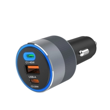 Ładowarka samochodowa Forcell 65W 2xUSB-C + USB-A Szybkie Ładowanie