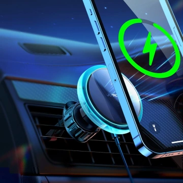 Joyroom Magnetische Autohalterung Qi Kabelloses Induktionsladegerät 15 W (MagSafe-kompatibel für iPhone) Lüftungsöffnung Silber (JR-ZS291)