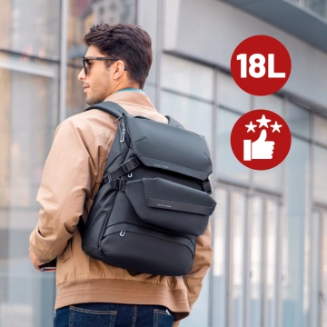 Plecak z Odpinaną Nerką 2w1 Mark Ryden, Bagaż Podręczny, Bezpłatny, Wodoodporny 18L, Z Kieszenią na Laptopa 15.6", Saszetka, Miejski, Podróżny 40x30x14 cm – Czarny
