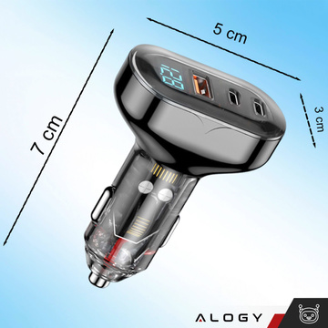Ładowarka samochodowa 2x USB-C C PD 36W + USB QC 3.0 LED szybka do telefonu mocna 72W Alogy czarna