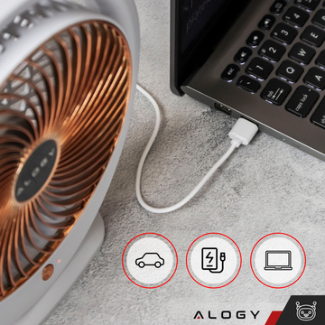 Schreibtischventilator, Standventilator, leistungsstark, klein, tragbar, kabellos, 1200 mAh, USB-C, Alogy White