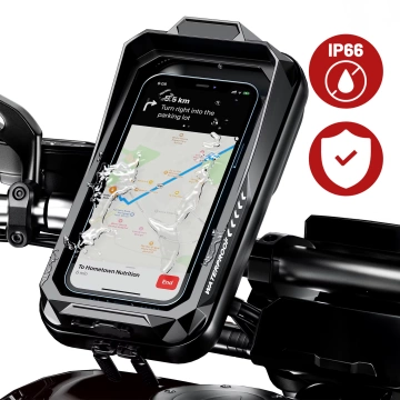 Motorrad-Handytasche für Smartphones bis 7 Zoll, wasserdicht (IP66), mit Touchscreen, Kabelanschluss, für Motorräder, Fahrräder, Roller und Co. – Schwarz