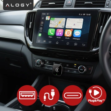 Adapter Bezprzewodowy Apple CarPlay i Android Auto do Auta, Plug & Play z Portem USB-A + Przejściówka USB-C, Szybkie Połączenie i Stabilna Transmisja, Alogy AutoConnect™