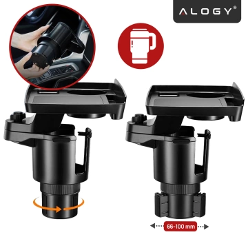 Uchwyt Samochodowy na Kubek i Butelkę Telefon z Obrotowym Stoliczkiem 360°, Mobilny Organizer 2w1, Alogy MultiUse Tray™ – Czarny