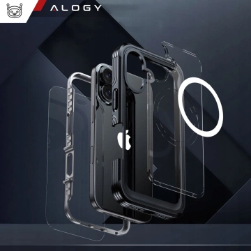 Schutzhülle für Apple iPhone 16 Alogy Shield360 MagCase™️ mit MagSafe-Funktion, inklusive Display- und Kameraschutz, Schwarz