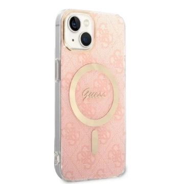 Zestaw Guess GUBPP14SH4EACSP Case Charger iPhone 14 6,1" różowy/pink Hard Case 4G Print MagSafe