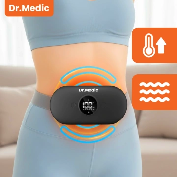 Pas Grzejący z Masażerem na okres i plecy - przeciwbólowy, ciepło + wibracje, 6 poziomów intensywności, akumulator 1800 mAh - Dr.Medic ThermoPulse™ Czarny