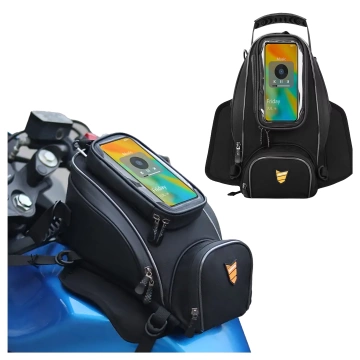 Sakwa Motocyklowa z Odczepianym Etui na Telefon, Wodoodporna Torba na Motor z Przegrodami i Mocowaniem na Zbiornik, Pojemna i Trwała, MotoRider™ – Czarna