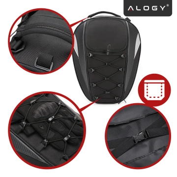 Plecak torba motocyklowa wodoodporna 40L – 5w1 – kufer, podsiodłowa, bagażnikowa, na kask, z pokrowcem, Nylon, torba miejska na motocykl – Alogy RoadMaster™  Czarna