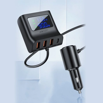 Acefast Autoladegerät 90W USB Typ C / 3x USB / Zigarettenanzünderbuchse, PPS, PD3.0, QC3.0, AFC, FCP Ladestation schwarz (B8 schwarz)