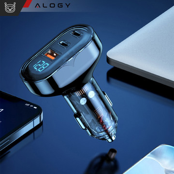 Ładowarka samochodowa 2x USB-C C PD 36W + USB QC 3.0 LED szybka do telefonu mocna 72W Alogy czarna