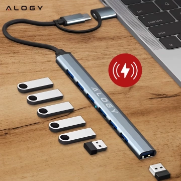 Hub 7w1 USB-C z USB 3.0 do 7x USB-A (1x3.0 + 6x2.0) – Alogy MultiHub™ Do Notebooka Laptopa
