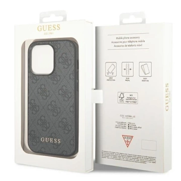 Etui na telefon Guess do iPhone 14 Pro 6,1" szary/grey hard case 4G Metal Gold Logo