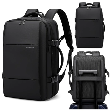 Bange Wasserdichter Laptop-Rucksack für Städtetrips, 46 x 30,5 x 20 cm, erweiterbar für Flugreisen, für Damen und Herren, mit Vakuumfach und Vakuumpumpe, Schwarz
