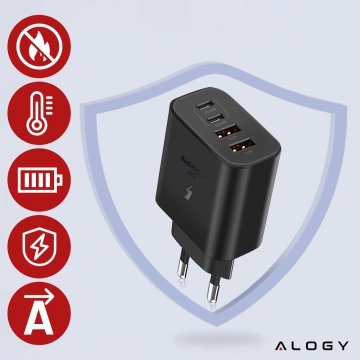 Ładowarka sieciowa 40W 2x USB 2x USB-C Alogy Super Fast Charger Szybkie ładowanie PowerDelivery PD Czarna