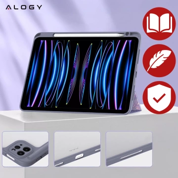 Etui hybrydowe z miejscem na rysik do Apple iPad Air 11" (2024,2025) / Air 10.9" (2020,2022) / Pro 11 (2018) Alogy Hybrid Book Cover Case Marble Fioletowe + Szkło