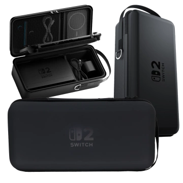 Pokrowiec do Nintendo Switch 2 2025 Torba Ochronna Duże Twarde Etui EVA, Kuferek, Wodoodporna, Lekka, z Uchwytami Alogy HardFoamBag™ – Czarna + 2X SZKŁO HARTOWANE