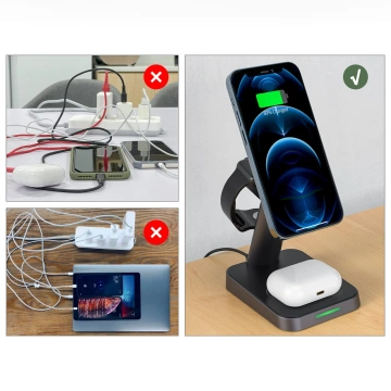 Acefast bezprzewodowa ładowarka Qi 15W do iPhone (z MagSafe), Apple Watch i Apple AirPods stojak podstawka uchwyt magnetyczny czarny (E3 black)