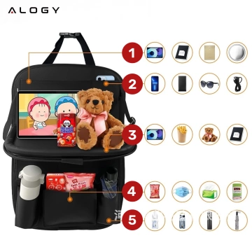 Auto-Organizer, Reisetisch, Autositzschutz, Rückenlehne, Sitz Alogy Black