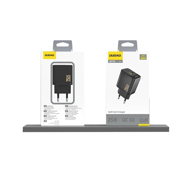 Ładowarka sieciowa Dudao A27S 25W GaN USB-A | Szybkie ładowanie QC 3.0 - Czarna