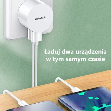 USAMS Wandladegerät 2xUSB T20 2.1A rund (nur Kopf) weiß/weiß Fast Charging CC80TC01 (US-CC080)