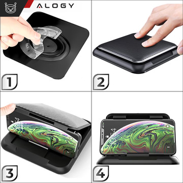 Uchwyt samochodowy na kokpit deskę do auta Alogy Carbon na telefon do 6.8 cali GPS Czarny + Organizer