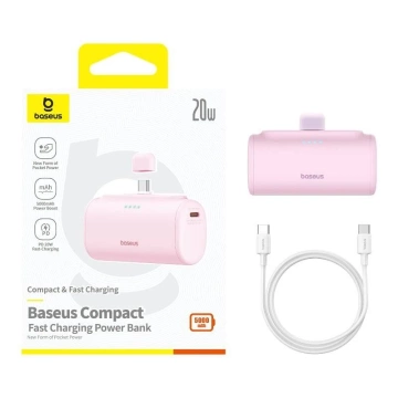 Powerbank Baseus Compact 5000mAh 20W USB-C Mini Szybkie Ładowanie Różowy