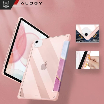 Etui hybrydowe z miejscem na rysik do Apple iPad Air 11" (2024,2025) / Air 10.9" (2020,2022) / Pro 11 (2018) Alogy Hybrid Book Cover Case Marble Różowe + Szkło