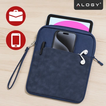Torba Wsuwka Uniwersalna na tablet 9.7–10.8" z Smyczką i Kieszonką, Ochronna, Wodoodporna, Miękkie Wnętrze Alogy SleeveBag™ – Etui do iPad, Samsung, Lenovo, Xiaomi, Granatowy