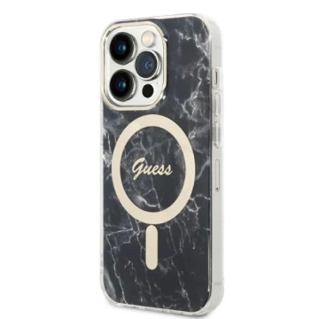 Zestaw Guess GUBPP14XHMEACSK Case+ Charger iPhone 14 Pro Max 6,7" czarny/black hard case MagSafe Marble 