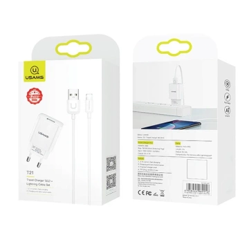 USAMS Wandladegerät 1x USB T21 blitzweiß/weiß 2.1A Schnellladung T21OCLN01