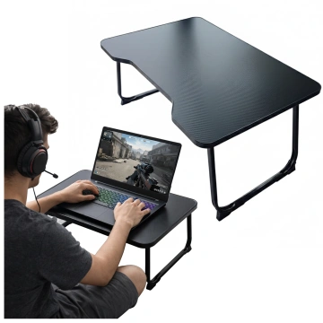 Stolik składany gamingowy 60×40 cm – biurko na laptopa z powierzchnią Carbon, lekki i przenośny, stabilna konstrukcja do domu i grania – Alogy CarbonDesk™ Czarny
