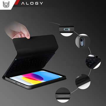 Etui ochronne z klawiatura bezprzewodowa Alogy Keyboard Case z miejscem na rysik do Apple iPad 10.9 2022 Czarne + Szkło