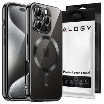 Etui MagSafe Case do Apple iPhone 16 Pro Alogy Glamour Luxury Ring obudowa czarno-przezroczyste + szkło hartowane