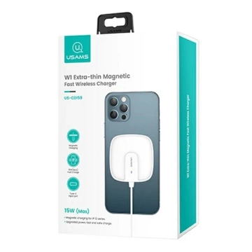 USAMS Induktionsladegerät US-CD159 magnetisch W1 15W Extradünnes iPhone 12 Serie weiß/weiß CD159DZ02