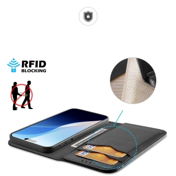 Etui do iPhone 16 Pro Dux Ducis Hivo Skórzane z RFID Czarne