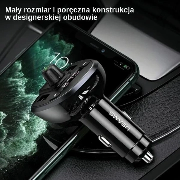 Zestaw głośnomówiący do auta USAMS C21 z transmiterem FM, Bluetooth 5.0, MP3, 2xUSB 3,4A CC115GC01 (US-CC115) czarny/black
