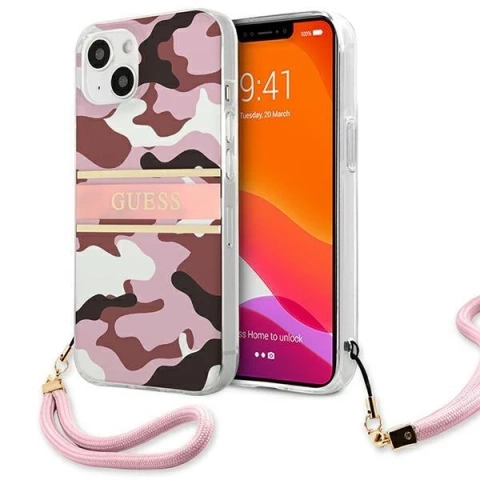 Guess GUHCP13SKCABPI iPhone 13 mini 5,4" różowy/pink Hardcase Camo Strap Collection