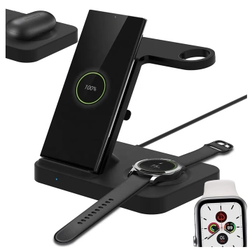 Ładowarka indukcyjna Qi 15W do iPhone Apple AirPods  bezprzewodowa 2w1 Stacja dokująca Czarna