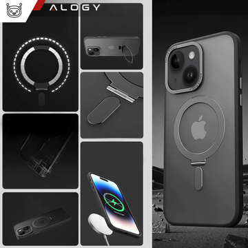 Alogy Armored Stand Ring Case Schutzhülle für MagSafe für Apple iPhone 14 Plus, schwarzes Glas