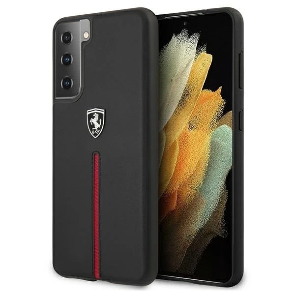 Ferrari Hardcase für Samsung Galaxy S21 Plus schwarz/schwarz Hardcase Off Track Leather Nylon Stripe