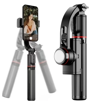 Gimbal stabilny Statyw z pilotem Bluetooth Selfie Stick Lampą LED oświetleniem obrotowy 360° 70cm Techsuit L19s Czarny