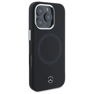 Mercedes Hülle für iPhone 16 Pro 6,3" Schwarz MagSafe Hardcase Silikon Ton in Ton Logo